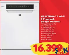 HOOVER HF 6C7F0W-17 Wİ-Fİ 8 PROGRAMLI BULAŞIK MAKİNESİ